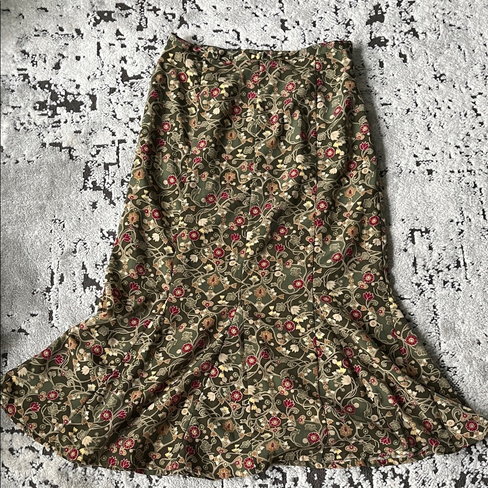 Christopher & Banks Olive Floral Midi Skirt